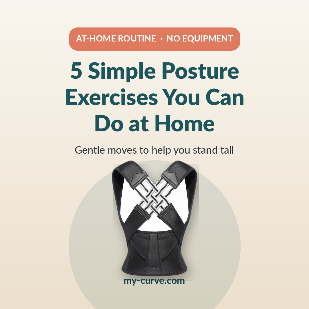 Illustrated guide to 5 simple at-home posture exercises with a posture corrector