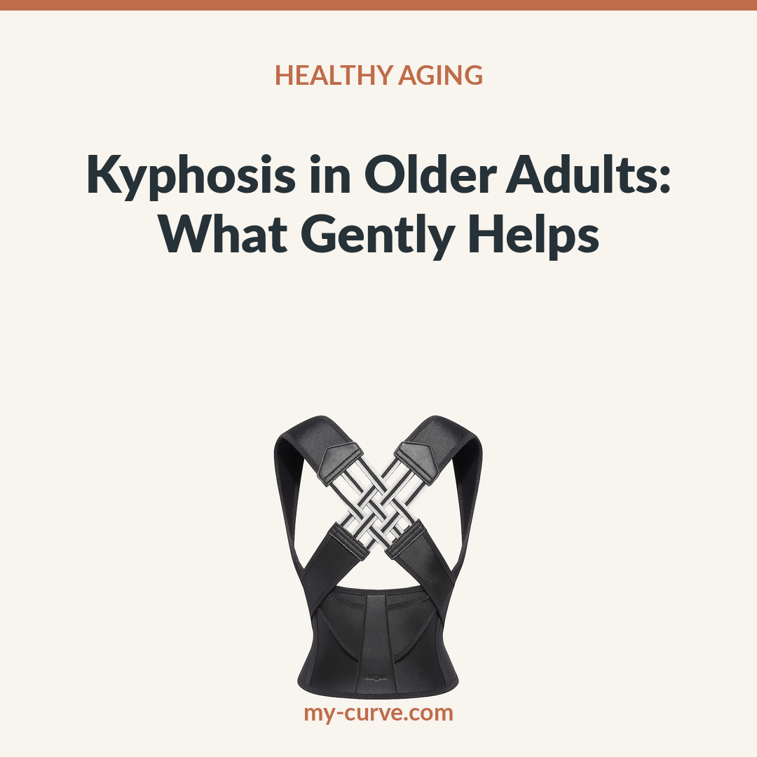 MyCurve Posture Corrector with the title Kyphosis in Older Adults: What Gently Helps