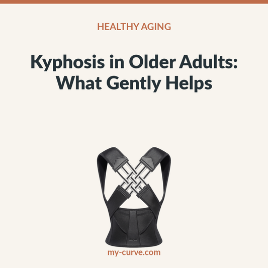 MyCurve Posture Corrector with the title Kyphosis in Older Adults: What Gently Helps