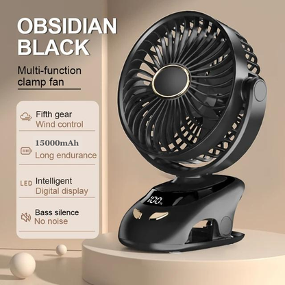 Wiederaufladbarer Clip-Ventilator mit LED-Digitalanzeige, 15000 mAh