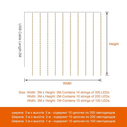 Christmas Lights Curtain | New Year LED String Lights for Festive Decor