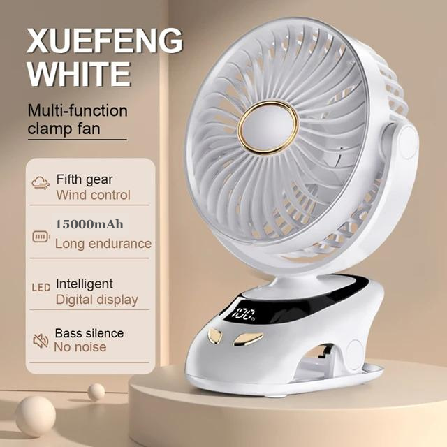 Wiederaufladbarer Clip-Ventilator mit LED-Digitalanzeige, 15000 mAh